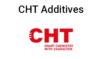 A red and white logo for cht additives.